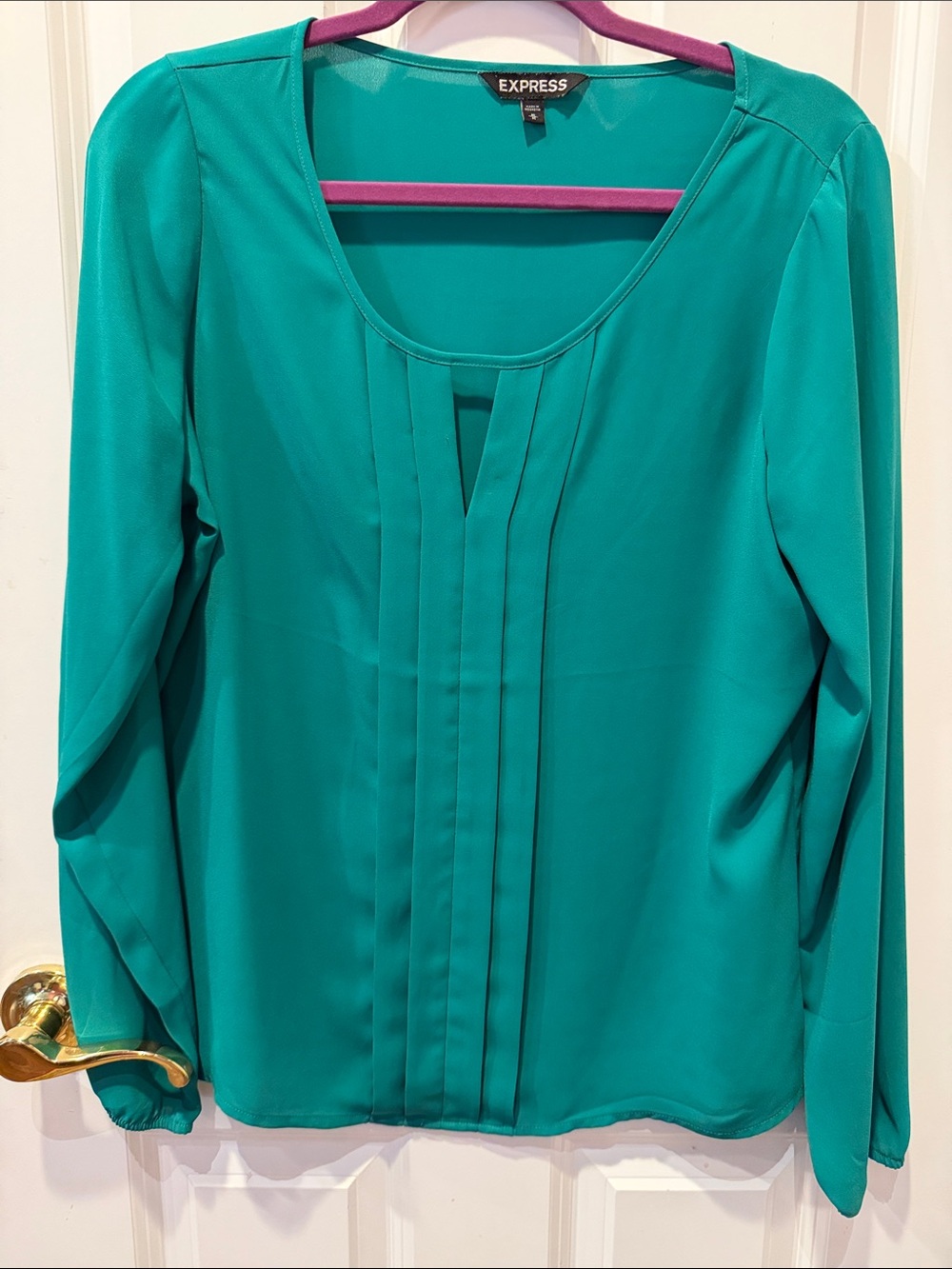 Express Women's Green Pleated Front Blouse